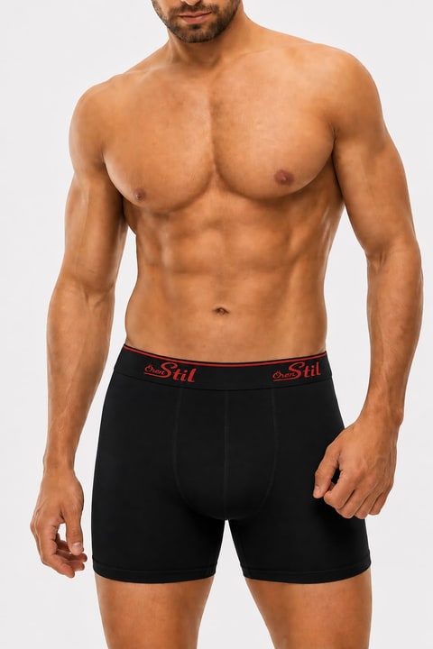 Erkek Elestan Likralı Boxer Siyah