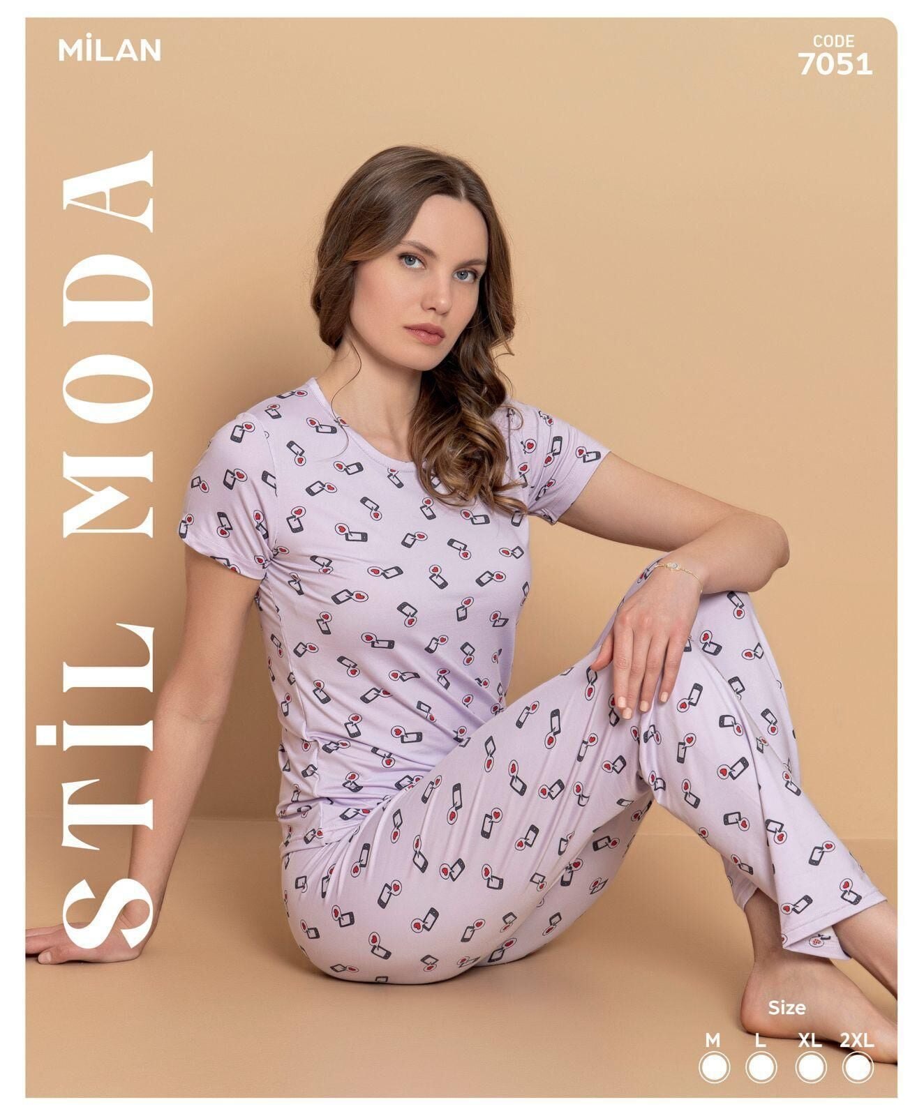 (M-L-XL-XXL) Milan Bayan Kısa Kol Pijama Takım
