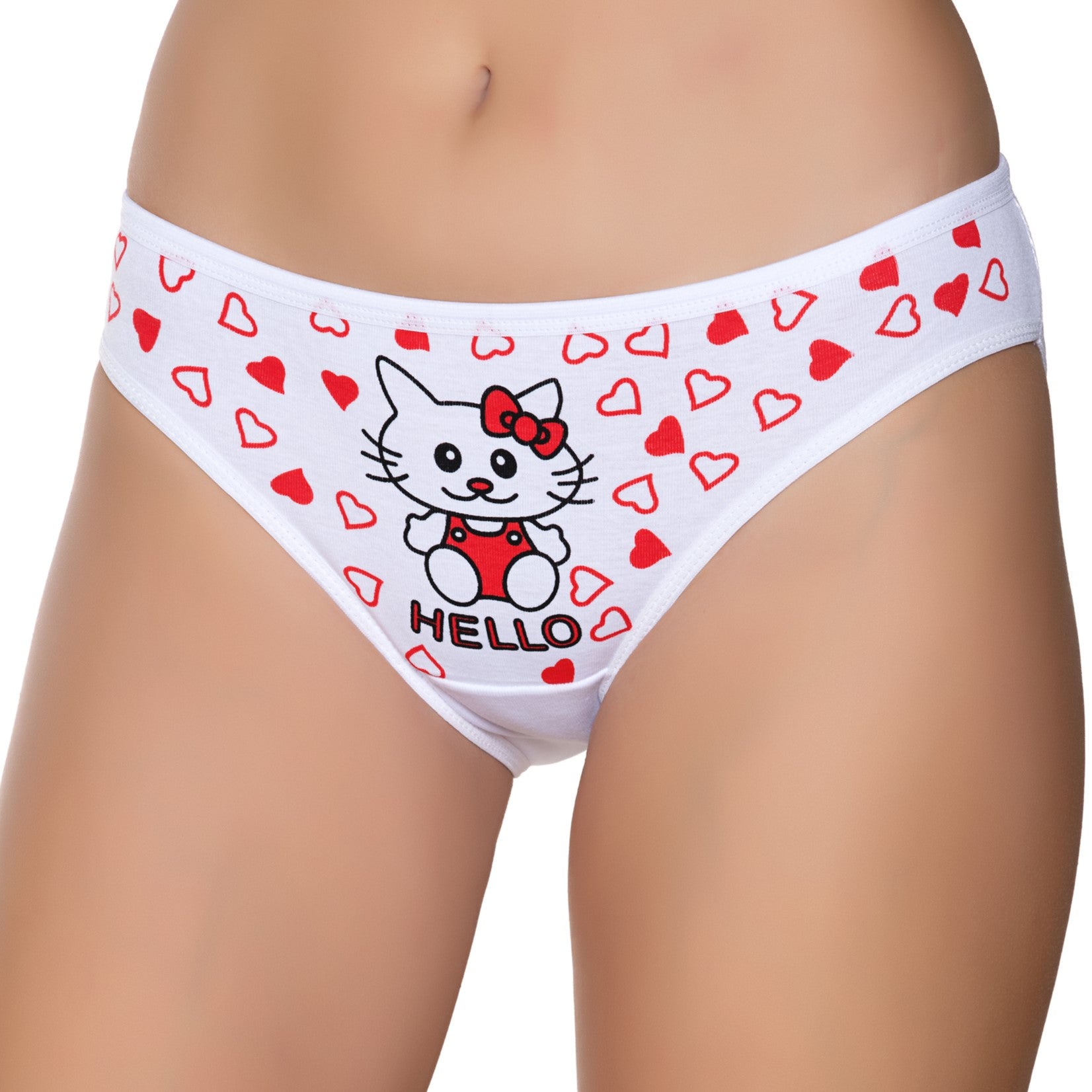 Kadın Ribana İnce Bel Kırmızı Hello Baskılı Bikini